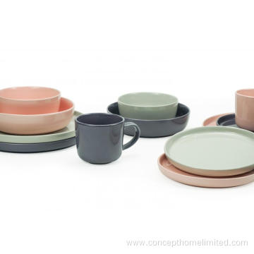 Color glaze stoneware dinner set - multi